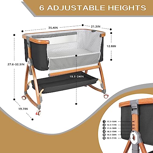 Bedside Bassinet for Baby with Wheels and Storage Basket O931