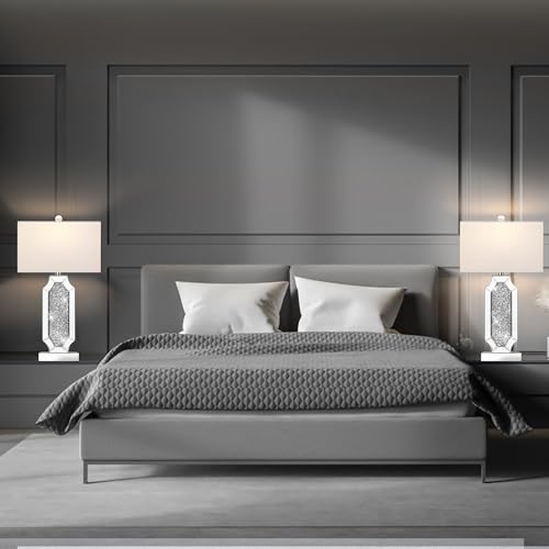 3-Way Dimmable Touch Diamond Crushed Mirrored Bedside Table Lamps Set of 2 with USB Ports Z3687