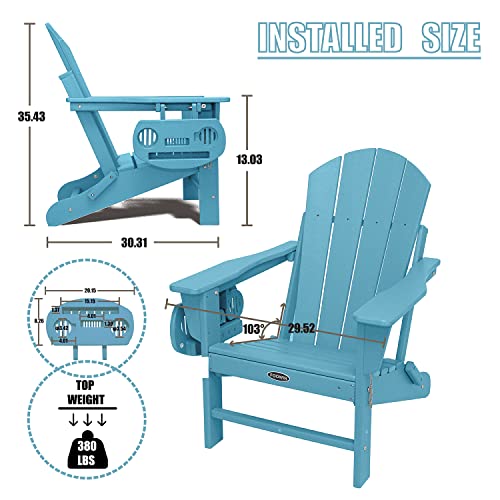 FOOWIN HDPE Folding Adirondack Chair Set of 4, All-Weather Resistant with Cup Holder Trays Z276