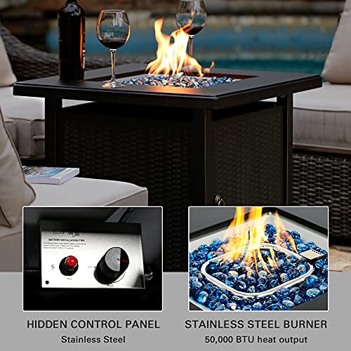 BALI OUTDOORS 50000 BTU Propane Fire Pit Table with Lid, 28 inch, Black Y709007