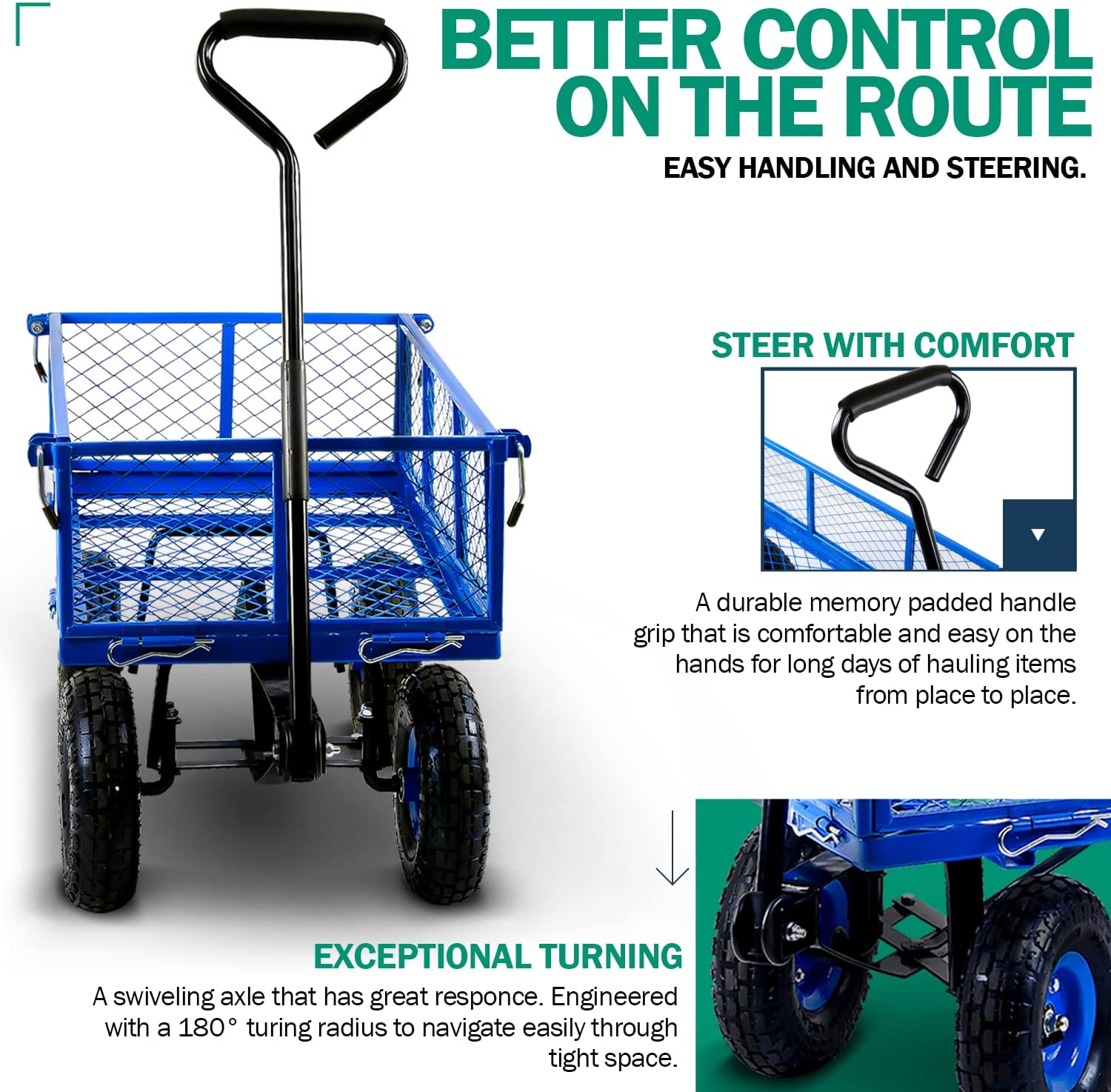 Landworks Lawn & Garden Utility Cart Beach Wagon, All Terrain, 400 lbs, Blue L983