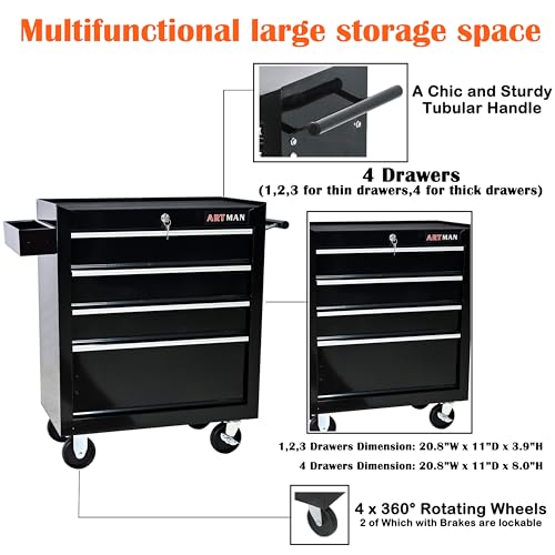 5-Drawer Rolling Tool Cart with Wheels, Black V51953