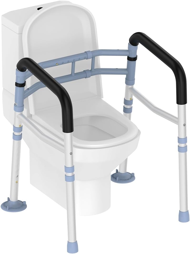 Delog Stand Alone Toilet Safety Rail - Adjustable Width & Height Fit Any Toilet, Medical Toilet Frame for Elderly Handicap Disabled, Folding Handrails