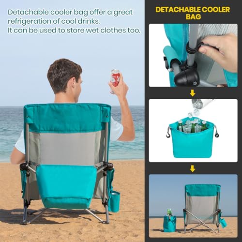 Beach Chair 2-Pack with Cooler Bag, High Back Camping Chair, Blue O8487