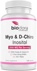 Myo& D-Chiro Inositol Supplement, with Folate and Vitamin D, 40 to 1 Ratio, Includes DHEA, Helps in Hormone Balance, Ovarian Function, 2050mg per Serving, 120 Capsules