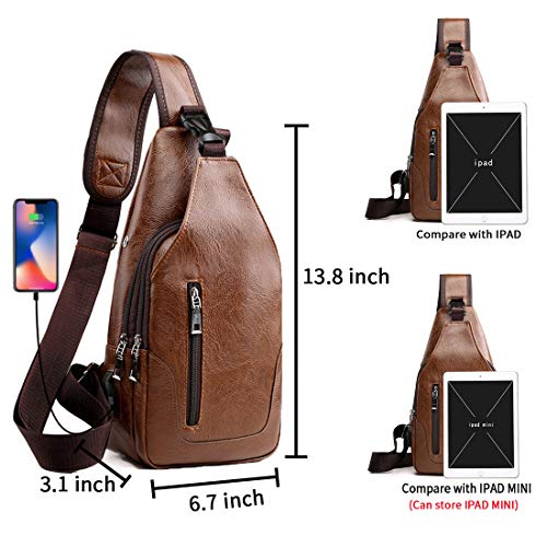 Seoky Rop Men Sling Bag Anti Theft Leather Crossbody with USB Charge Port J425