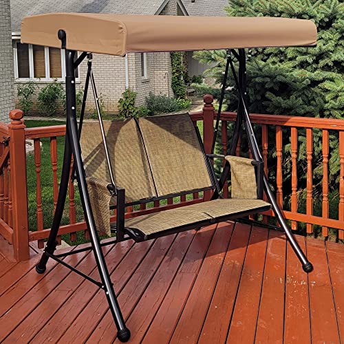 PURPLE LEAF 3-Seat Outdoor Patio Swing with Steel Frame, Beige B217659