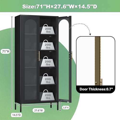 Metal Storage Cabinet 71" Tall with Glass Doors and 4 Shelves C779657