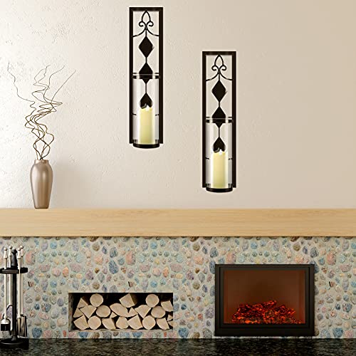 2 Set Antique-Style Metal Wall Sconces with Battery Operated Candles M398943
