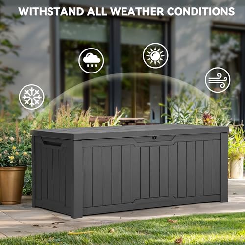 YITAHOME Outdoor Storage Box with Cushion, 120 Gallon, Lockable, Light Brown O374