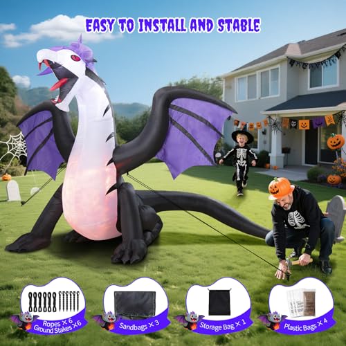 8FT Inflatable Pteranodon Dragon Decoration with LED Lights for Yard Halloween F426