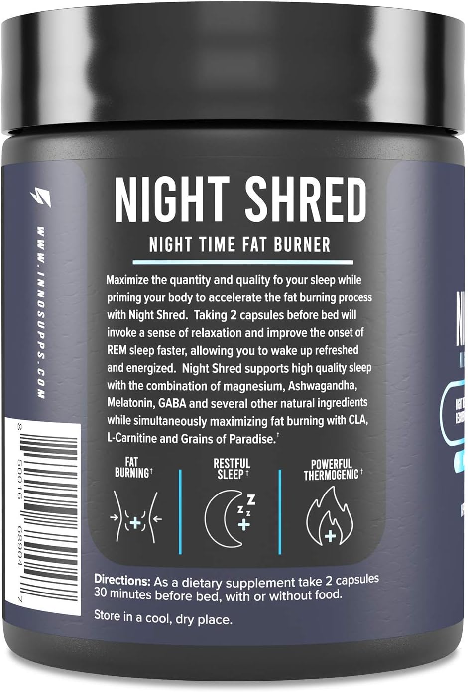 Night Shred Fat Burner & Sleep Support with Ashwaganda, 5-HTP, CLA, Melatonin - 60 Capsules U410621