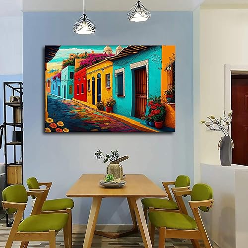 ISKADO Mexican Village Painting, Mexican Art Poster, Unframed 12x18inch J2996