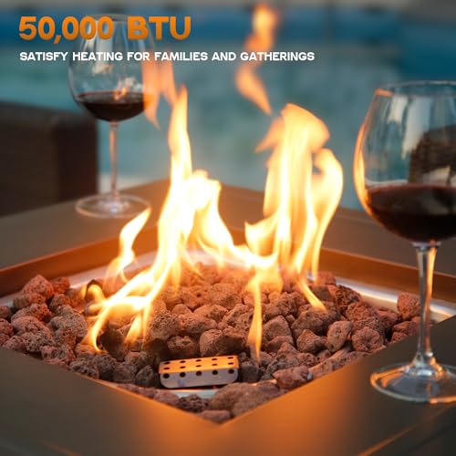 BALI OUTDOORS 50000 BTU Propane Fire Pit Table with Lid, 28 inch, Black Y709007