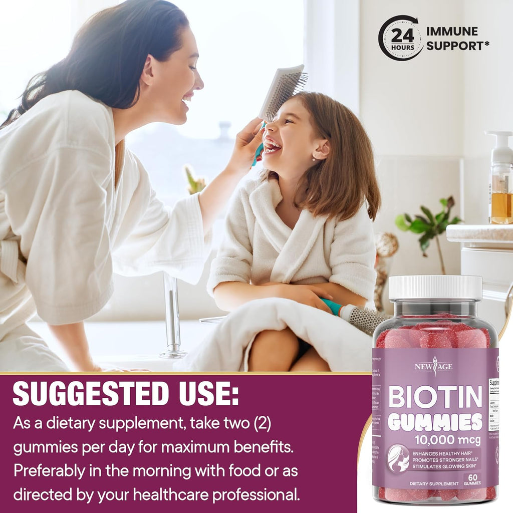 NEW AGE Biotin Gummies 10,000 mcg for Hair, Skin & Nails, Non-GMO, 120 Count Z407274