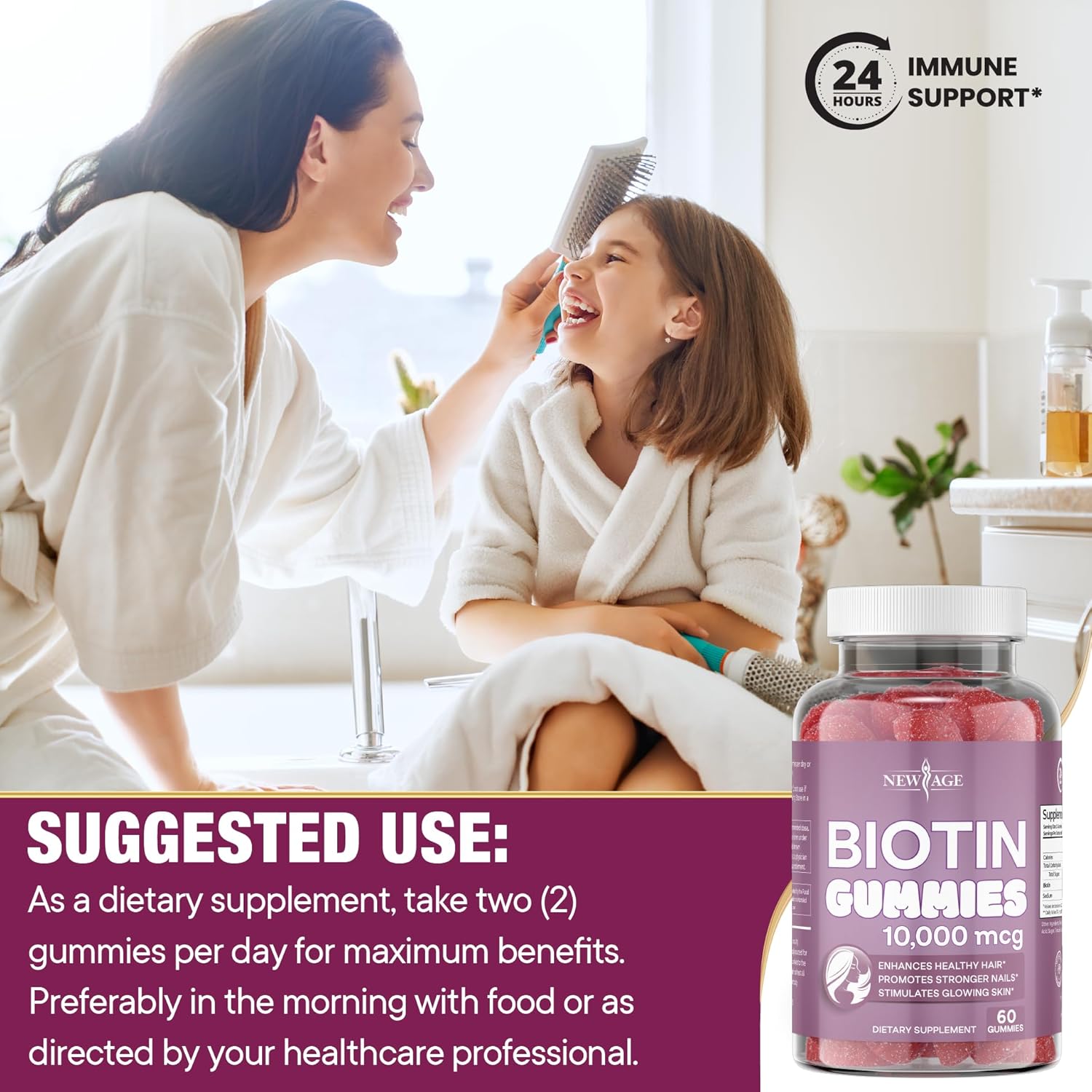 NEW AGE Biotin Gummies 10,000 mcg for Hair, Skin & Nails, Non-GMO, 120 Count Z407274