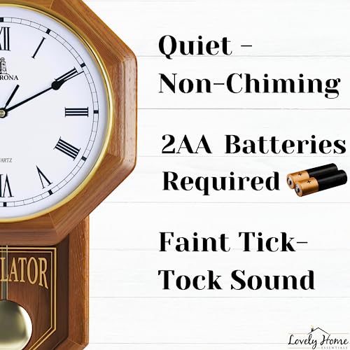 Pendulum Wall Clock Battery Operated Wooden Schoolhouse K6203