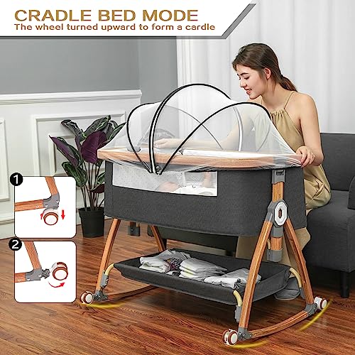 Bedside Bassinet for Baby with Wheels and Storage Basket O931