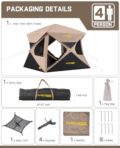 FanttikOutdoor Alpha C4 Ultra Camping Tent 4 Person Pop Up Instant Cabin M610