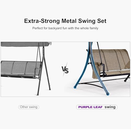 PURPLE LEAF 3-Seat Outdoor Patio Swing with Steel Frame, Beige B217659