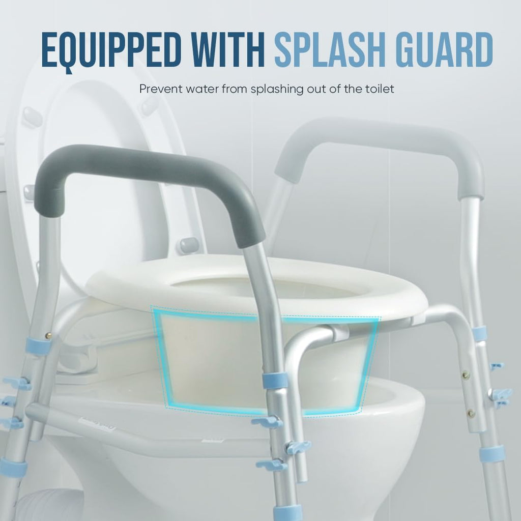 OasisSpace Stand Alone Raised Toilet Seat 300lbs with Safety Frame E2256
