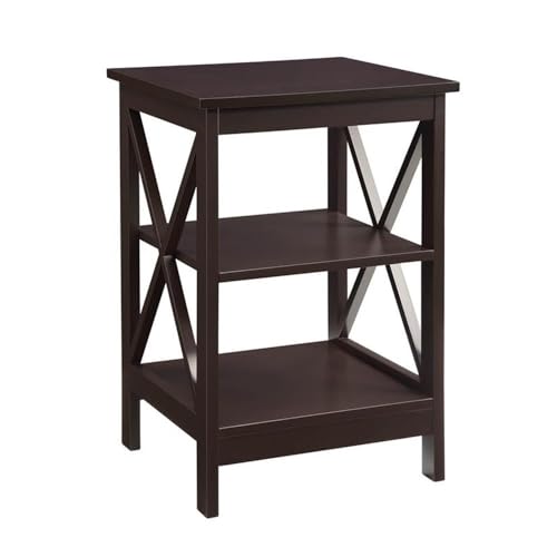 Convenience Concepts Oxford End Table with Storage Shelves, White Faux Marble/Black N969