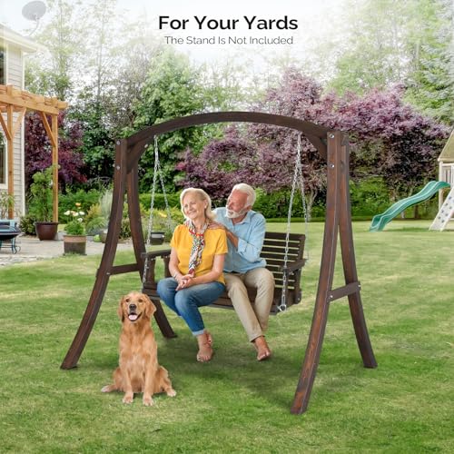 VINGLI Patio Wooden Porch Swing Chair with Hanging Chains, 5 FT, White W381253
