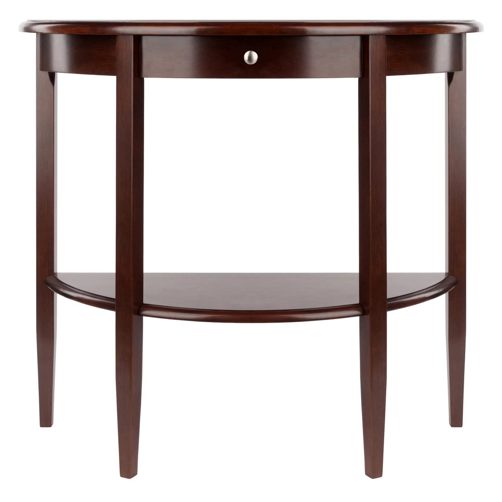Winsome Wood Concord Half Moon Console Table with Drawer and Shelf, Walnut Finish F52882