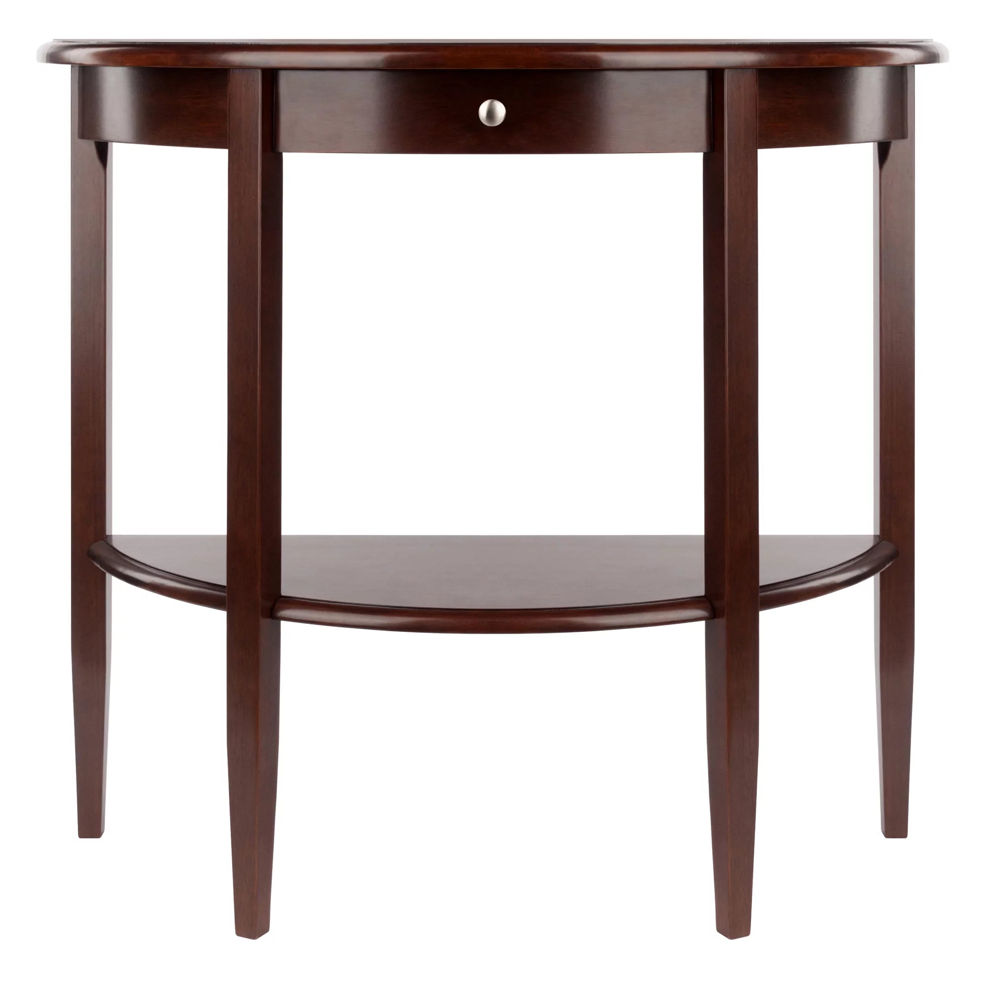 Winsome Wood Concord Half Moon Console Table with Drawer and Shelf, Walnut Finish F52882