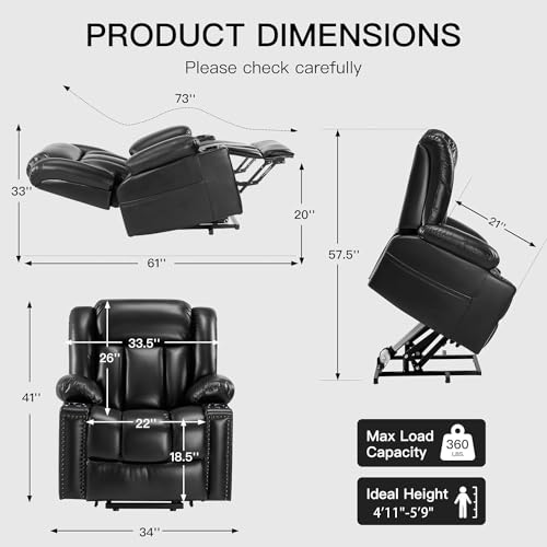 Dual Motor Power Lift Recliner Chair for Elderly with Heat and Massage, Black C981783