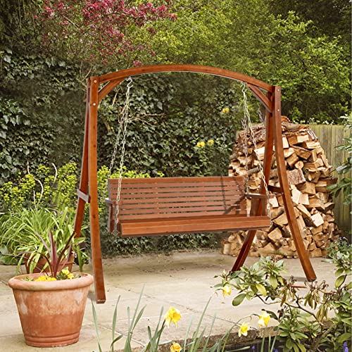 VINGLI Patio Wooden Porch Swing Chair with Hanging Chains, 5 FT, White W381253