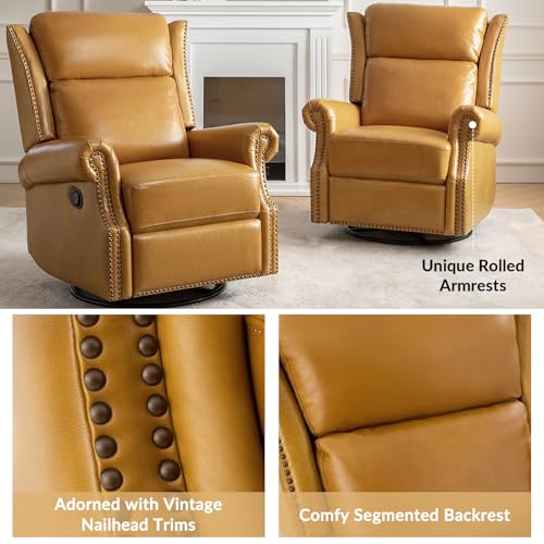 HULALA HOME Genuine Leather Swivel Rocker Recliner with Footrest R123029