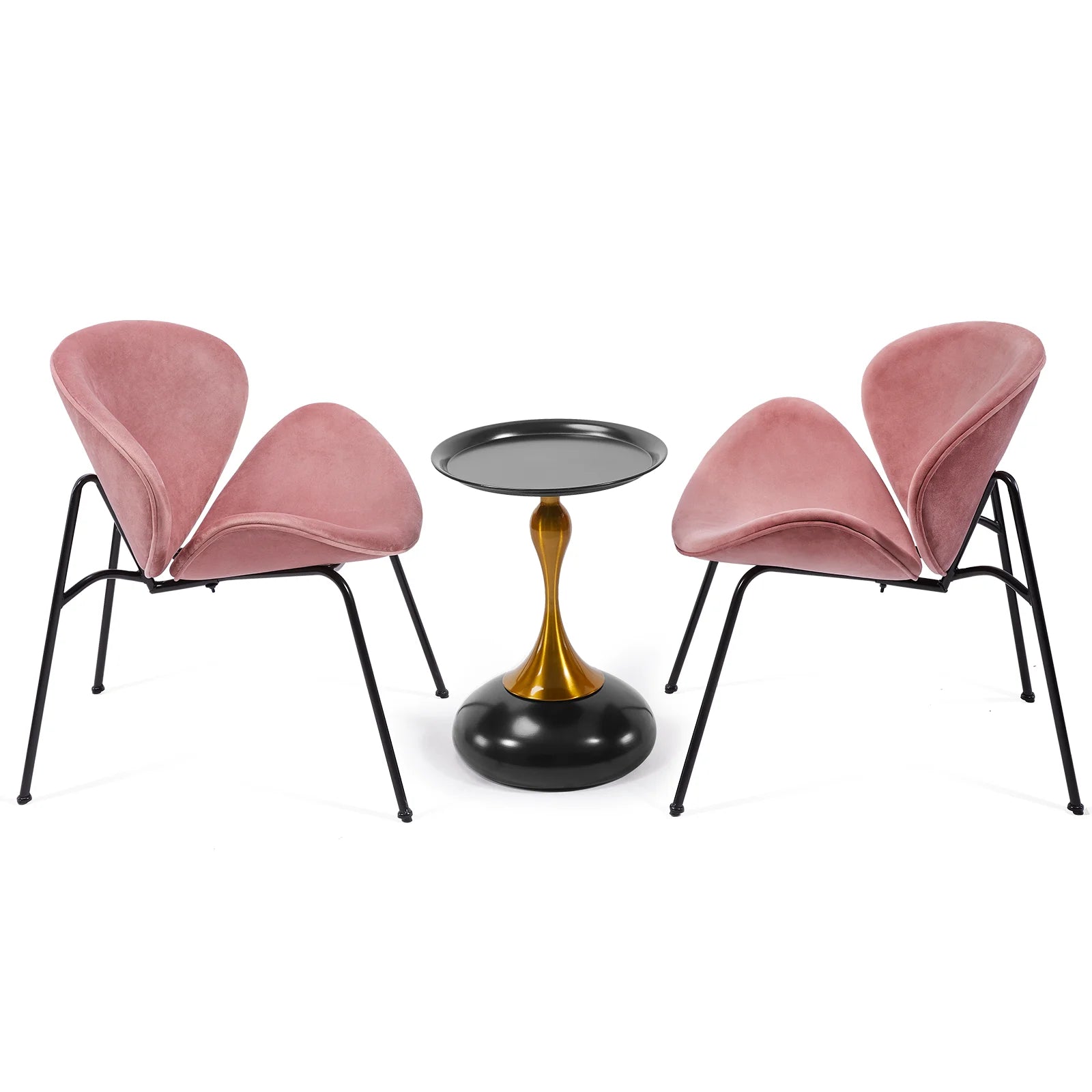 FAGAGA Velvet Accent Chair Set of 2 with End Table, Pink C6062
