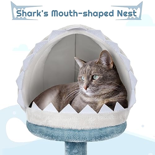 Yaheetech Ocean-Themed Cat Tree Multi-Level Cat Tower with Plush Shark Nest Q128150
