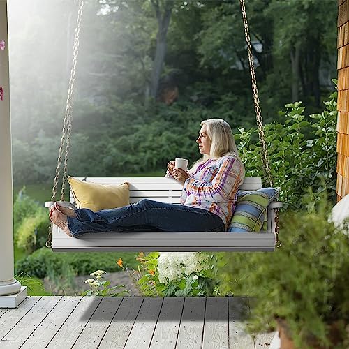 VINGLI Patio Wooden Porch Swing Chair with Hanging Chains, 5 FT, White W381253