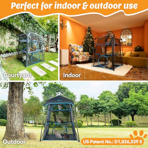 X-Large Catio Outdoor Cat Enclosure and Cat Tower Tent, 3-Tier Portable Foldable, Two Doors Z502328
