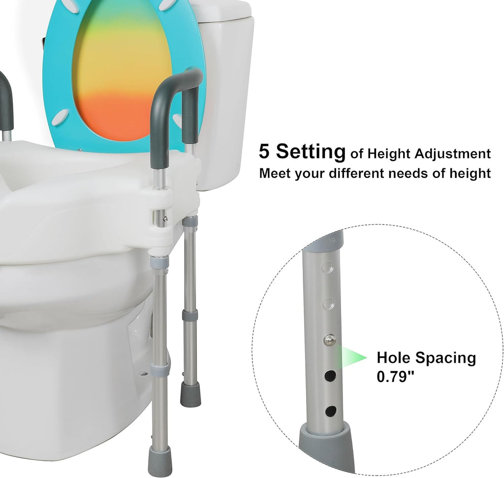Raised Toilet Seat with Handle, Height Adjustable, Support 300 lbs for Seniors P803475