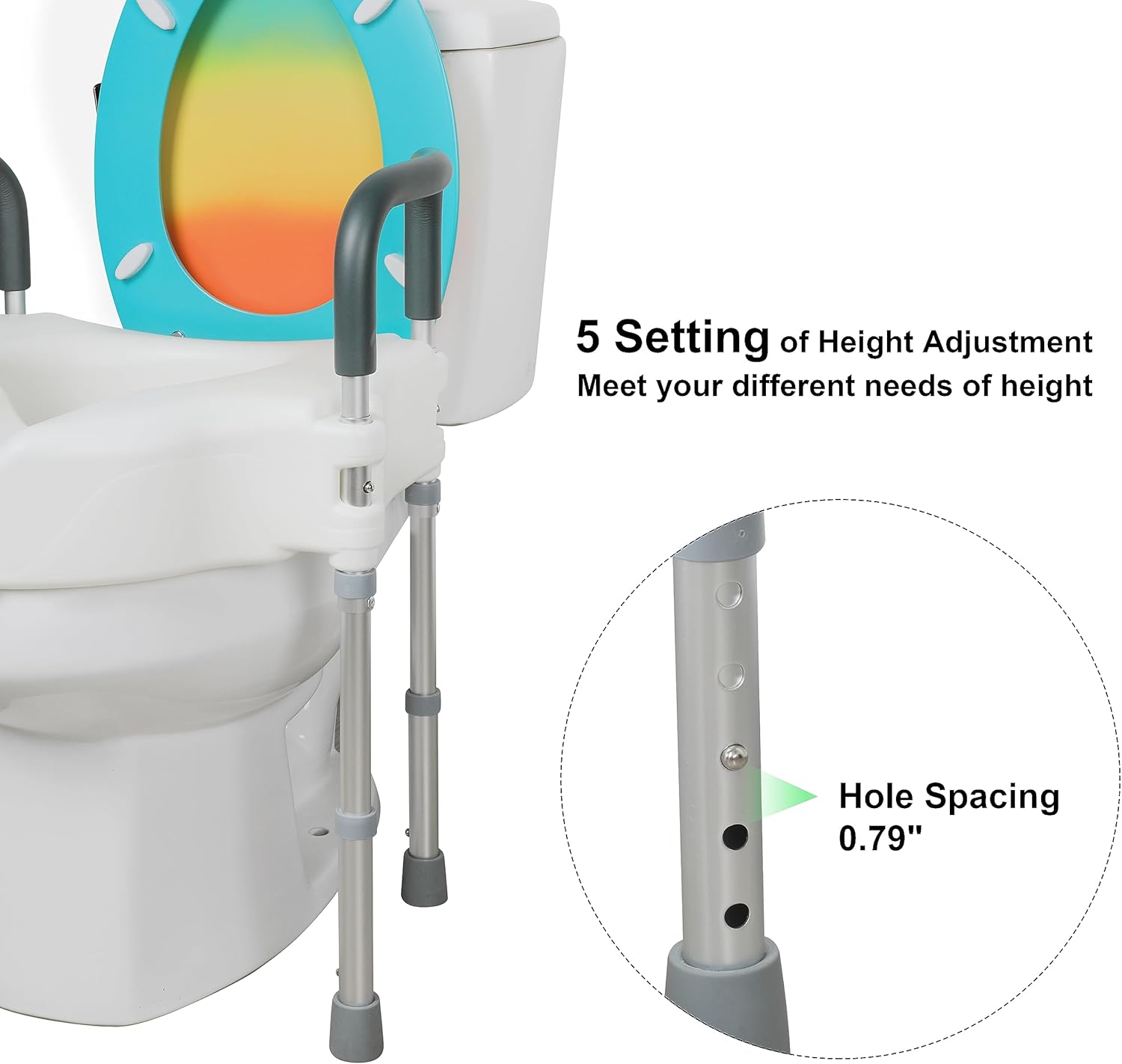 Raised Toilet Seat with Handle, Height Adjustable, Support 300 lbs for Seniors P803475