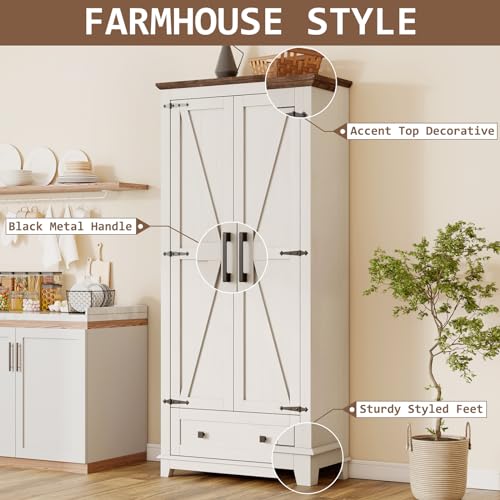 Farmhouse Kitchen Pantry Cabinet 72" Tall with Barn Doors X6136