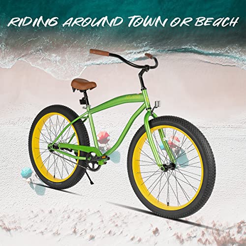 HILAND Adult Fat Tire Beach Cruiser Bike, 26 x 3 Inch Wheels, Single Speed L84340