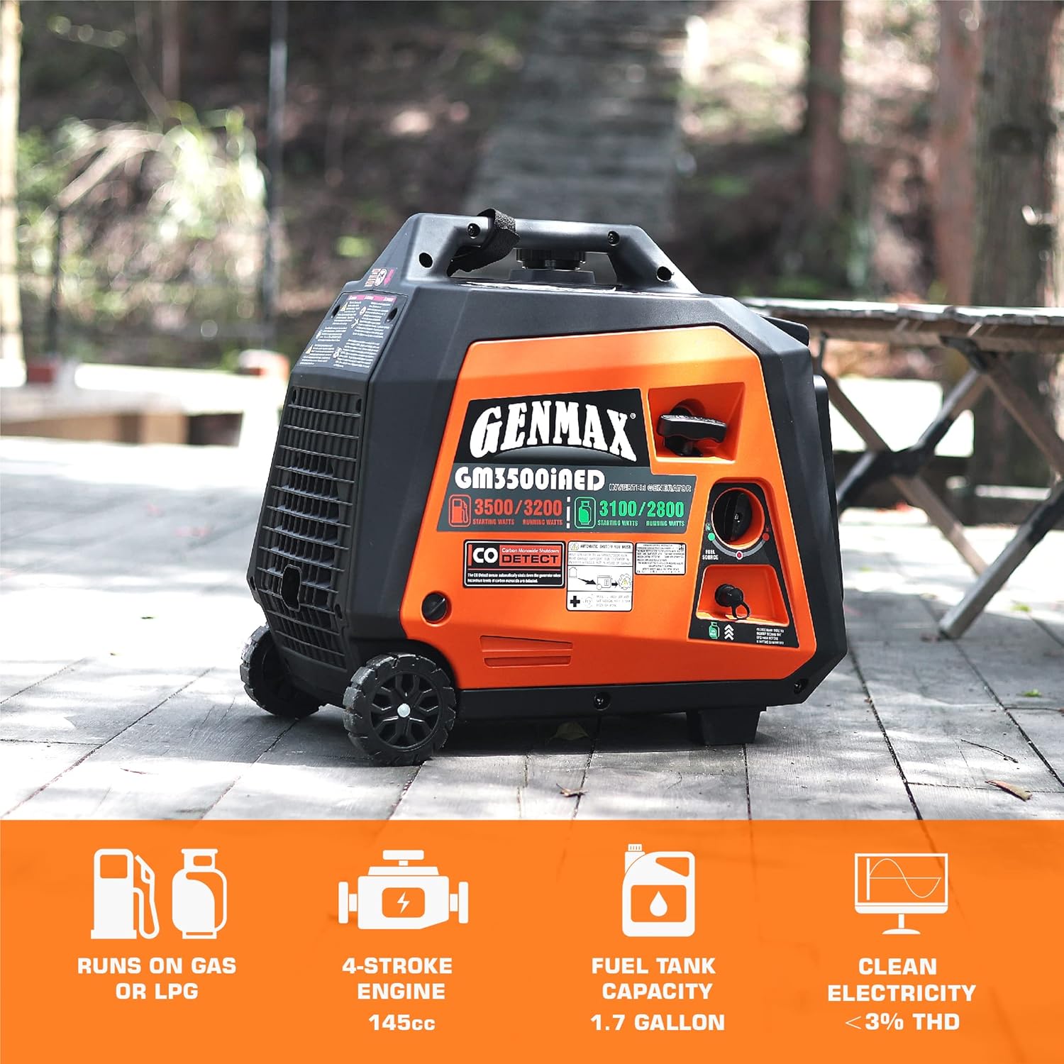 GENMAX Portable Inverter Generator 3500W Gas or Propane with Remote/Electric Start G56238