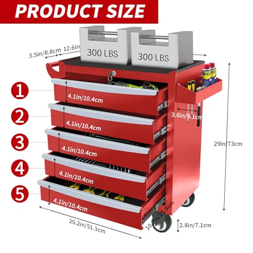 Rolling Tool Chest, Metal Tool Box with 5 Drawers, Lockable Garage Storage Cabinet Q978