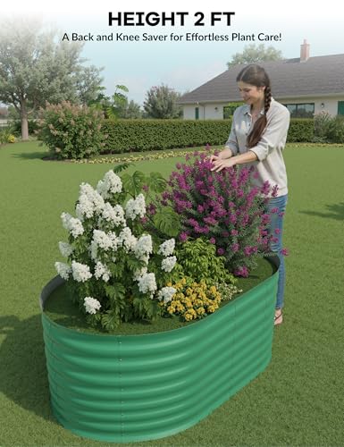 4x2x2Ft Oval Galvanized Steel Raised Garden Bed - Outdoor Metal Planter Box for Vegetables, Flowers, Herbs L43315