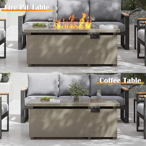 Sundale Outdoor 51 Inch Rectangle Propane Fire Pit Table with Glass Wind Guard, Gray T94945