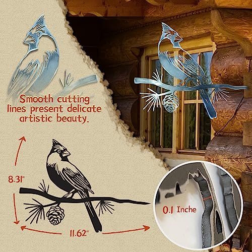 Metal Birds Tree Decor Cardinal Statue in Weathering Steel X765244