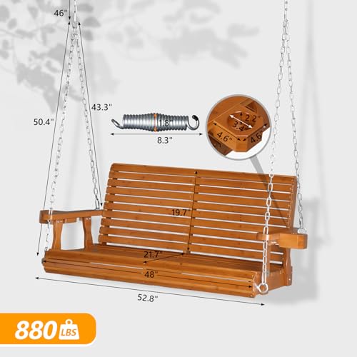 VINGLI Patio Wooden Porch Swing Chair with Hanging Chains, 5 FT, White W381253