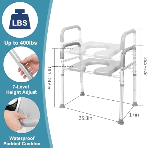 Adjustable Raised Toilet Seat with Handles for Elderly Y85781