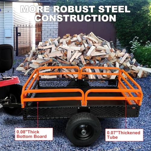 Heavy Duty Steel Dump Cart Utility Trailer 1600LB Capacity for ATV Lawn Tractor B543
