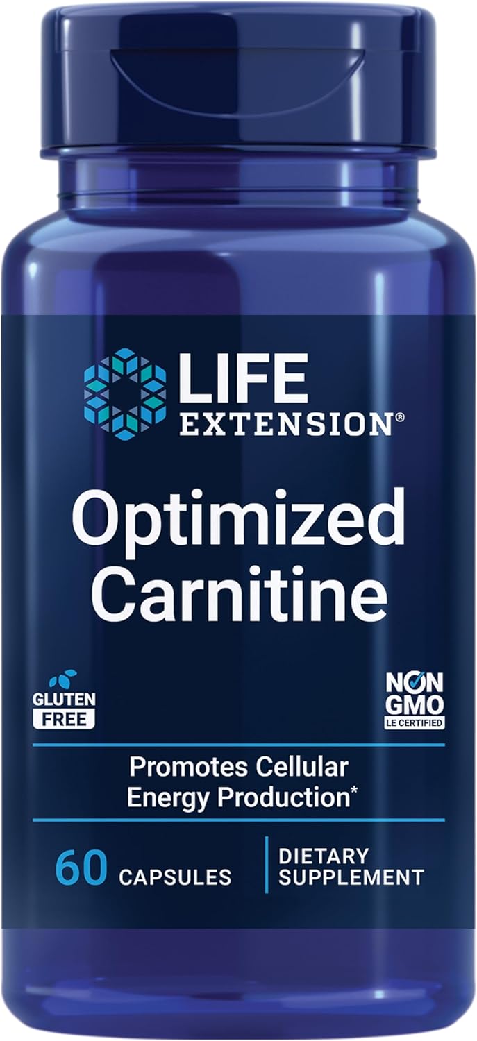 Life Extension Optimized Carnitine – L-Carnitine Supplement - Supports Heart, Brain Health& Exercise Recovery – Gluten-Free – Non-GMO – 60 Capsules