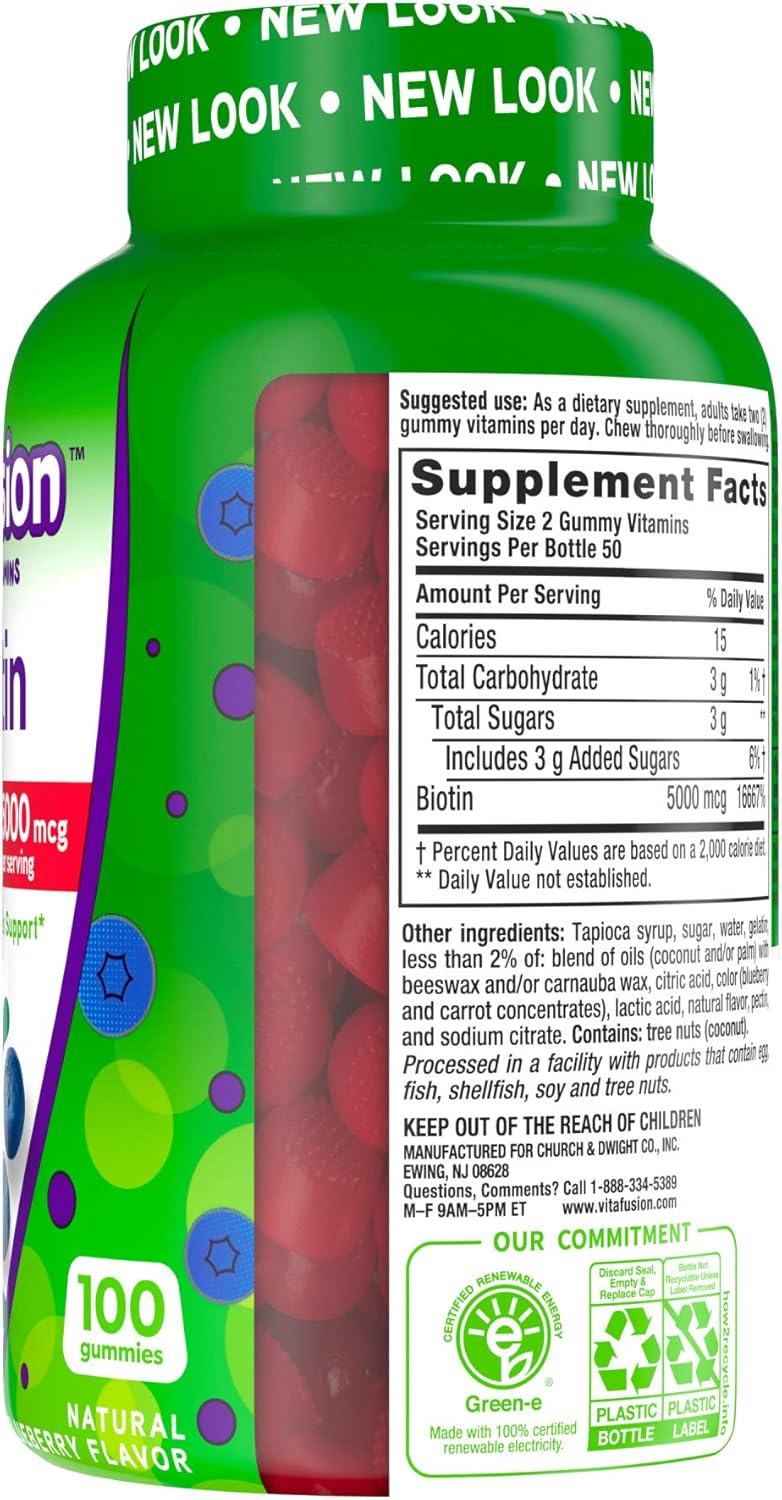 vitafusion Extra Strength Biotin Gummy Vitamins, Berry Flavored, 5000 mcg, 100 Count S506